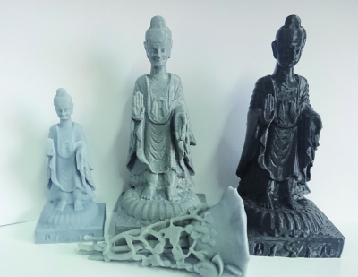 3D打印的石造像和犀角透雕花枝形杯
