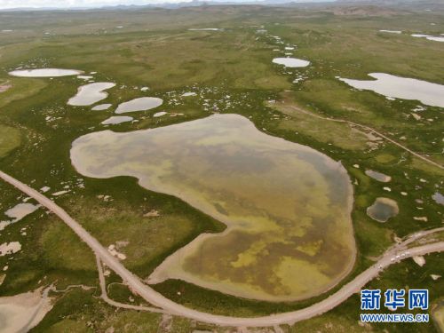 这是7月23日拍摄的长江源地区的查旦湿地（无人机照片）。新华社记者 张龙 摄